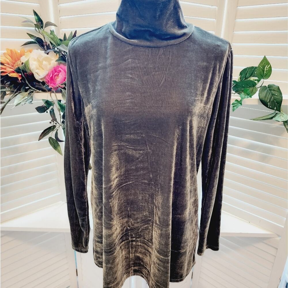 SOFT SURROUNDINGS OLIVE GREEN CRUSHED VELVET SOFT TURTLENECK SIZE PL